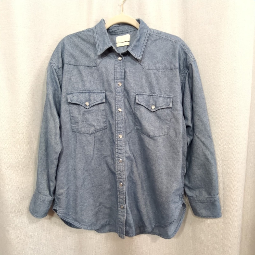 J Crew Shirt Womens S  Relaxed Fit Indigo‎ Flannel Snap Front Blue Western